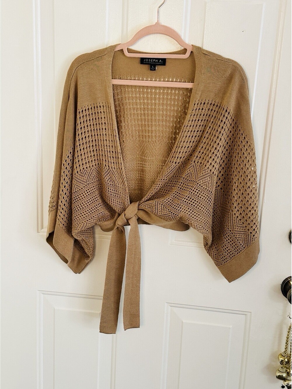Joseph A. Women's Light Brown Open Knit  Crochet Shrug with Tie Size Large